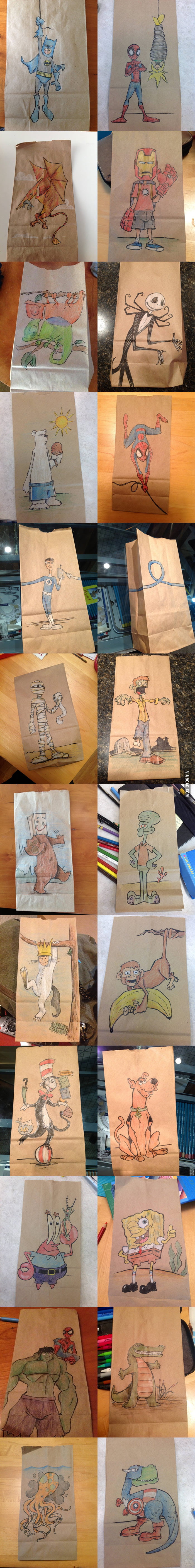 Lunch bag drawings from a father