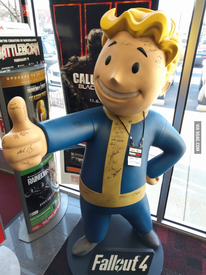 This GameStop here has a lifesized Vault Boy with the signatures of