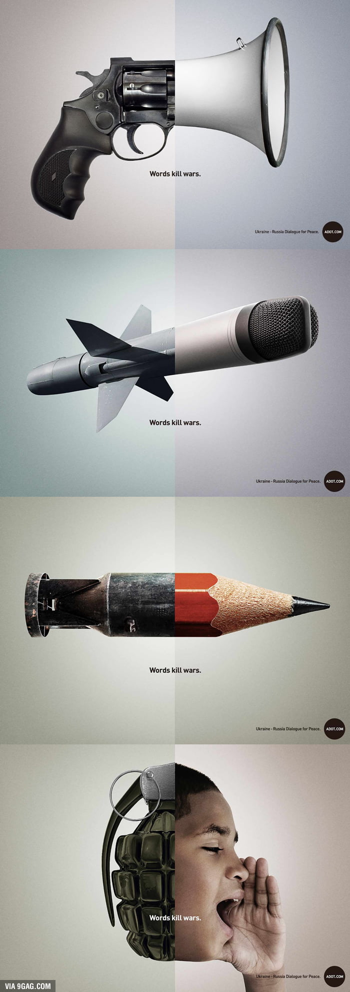Creative Ads Words kill wars. 9GAG