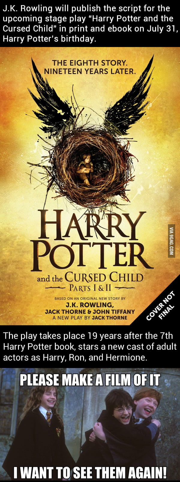 J.K. Rowling is publishing the 8th Harry Potter book this summer! Can't