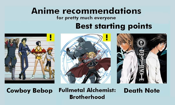 My anime recommendation list (layout inspired by AnimePalette) - 9GAG