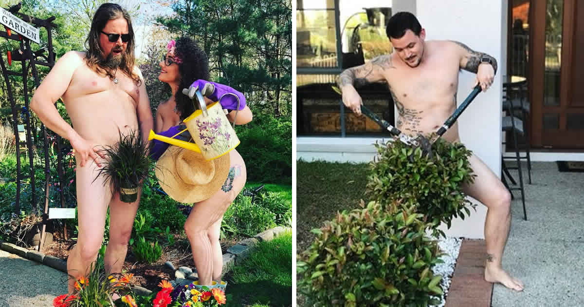 Men and woman strip off for World Naked Gardening Day - NSFW.