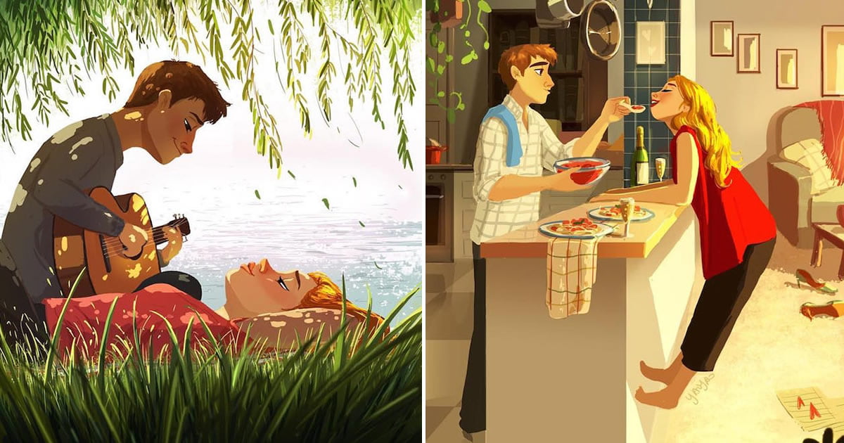 Charming Illustrations Capture The Intimate Moments Of A Couple In Love 9gag