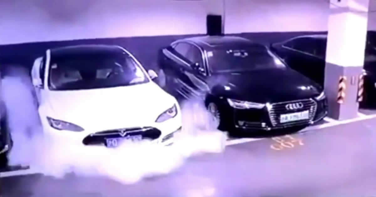 CCTV Footage Shows A Tesla Suddenly Explodes In Flames In Parking Lot ...