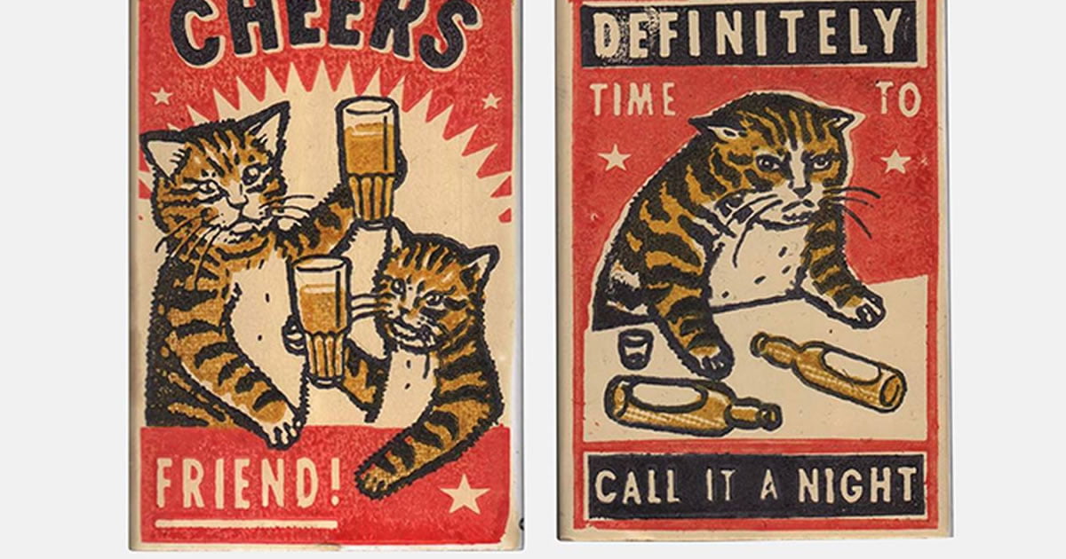 Vintage-Inspired Matchbox Art Features Tipsy Cat Characters in Bars - 9GAG