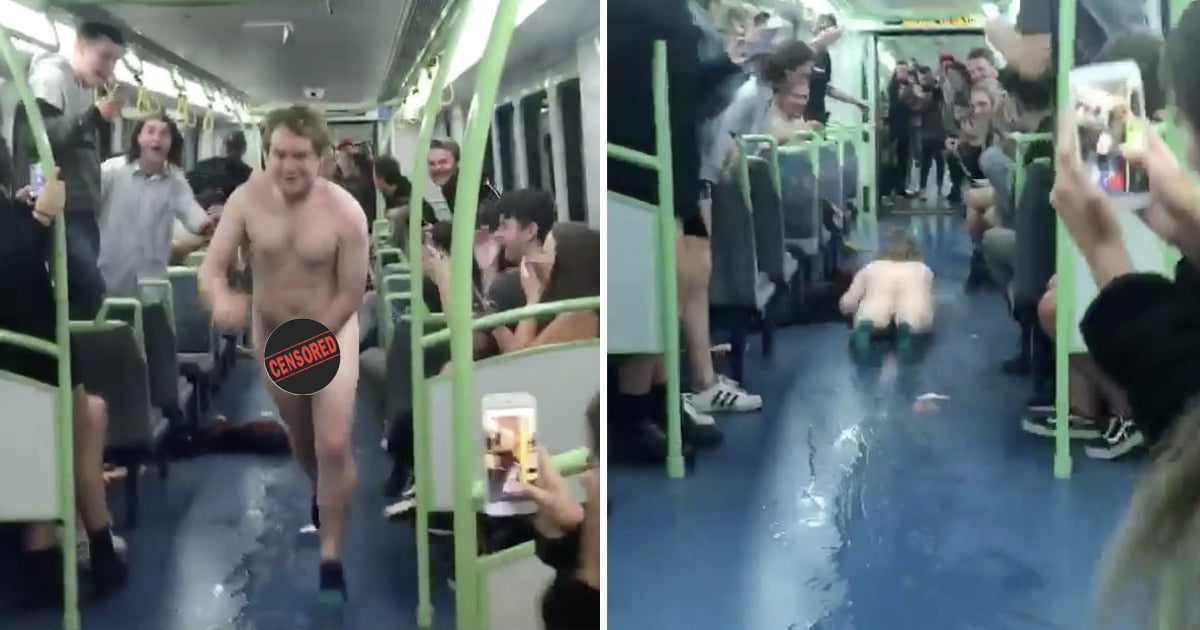 Naked Man With Mullet Filmed Sliding Down The Middle Of A Packed Train