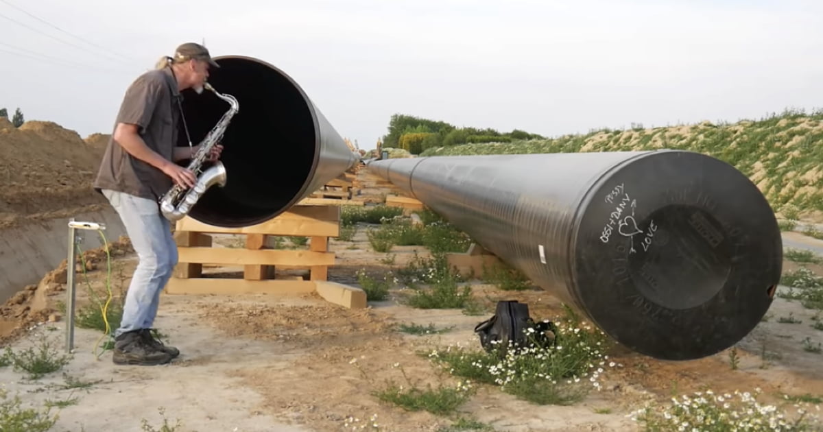 Musician Plays Saxophone Into Giant Gas Pipes To Himself With