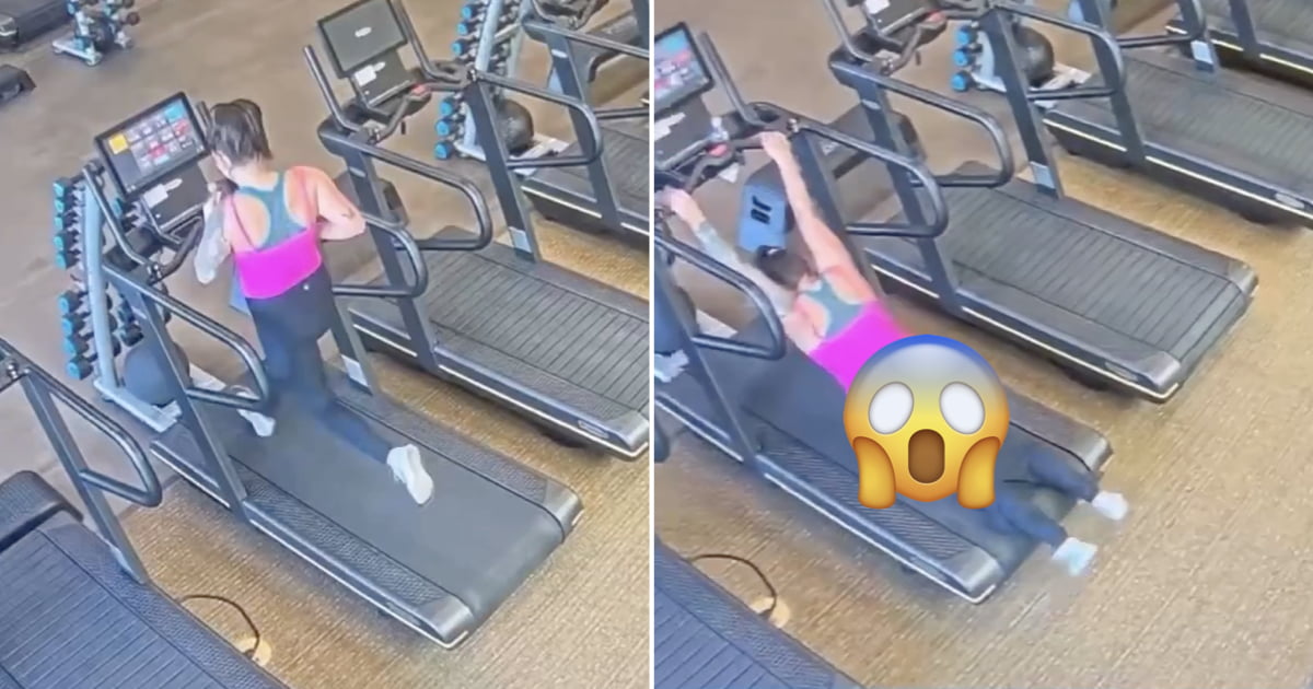 Woman Ends Up Half Naked After Treadmill Fall Gag