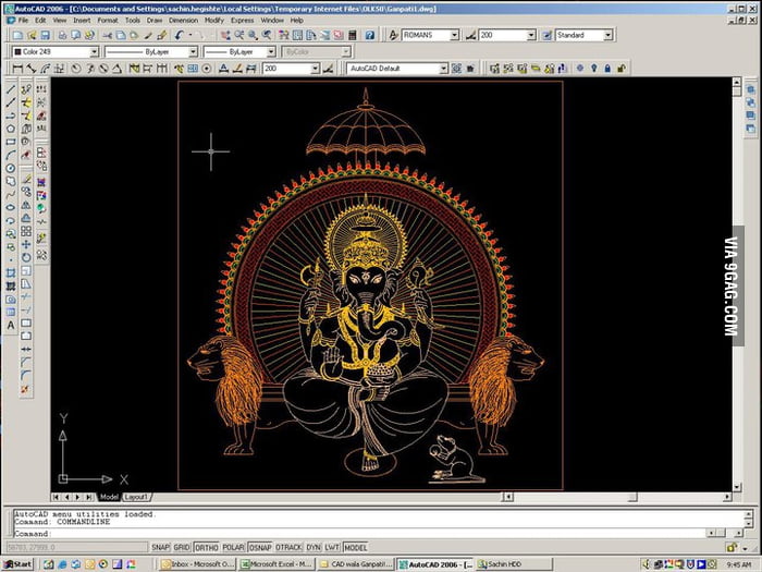 Pic of Lord Ganesha made in AutoCAD 9GAG