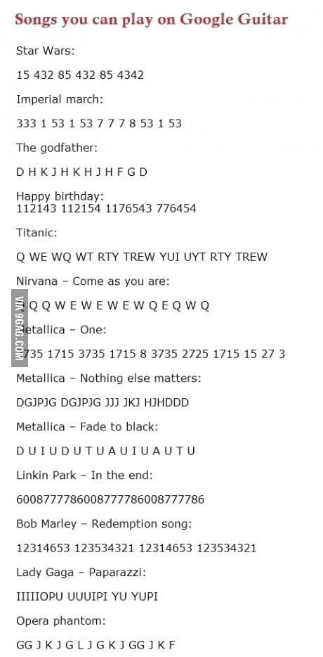 Songs You Can Play On Google Guitar 9gag