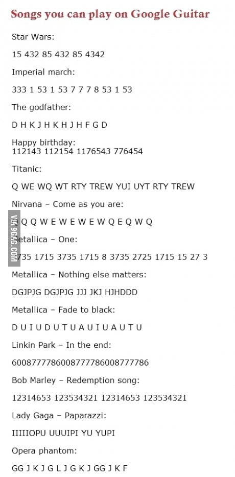 Songs you can play on Google Guitar - 9GAG