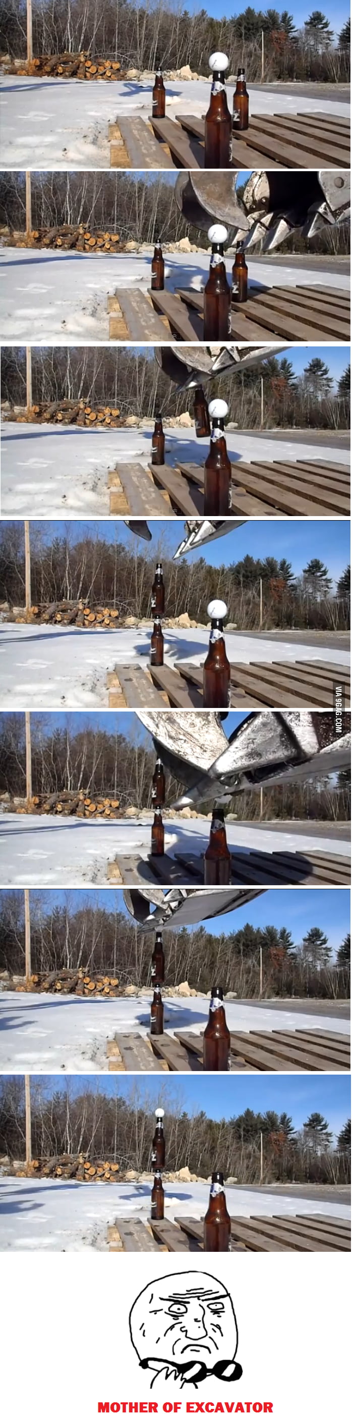 Just a Beer Bottle Excavator Trick 9GAG
