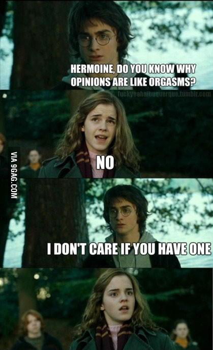 What Harry thinks about Hermione's opinion - 9GAG