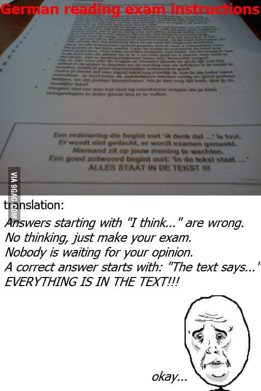 Just Instructions For A Reading Exam In The German Language 9gag