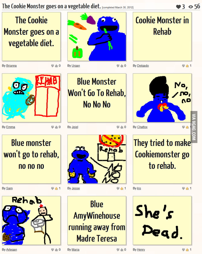 Drawception on Cookie Monster and Amy Winehouse - 9GAG