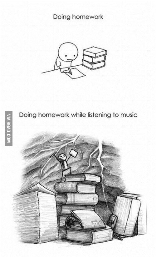 Doing homework and listening to music