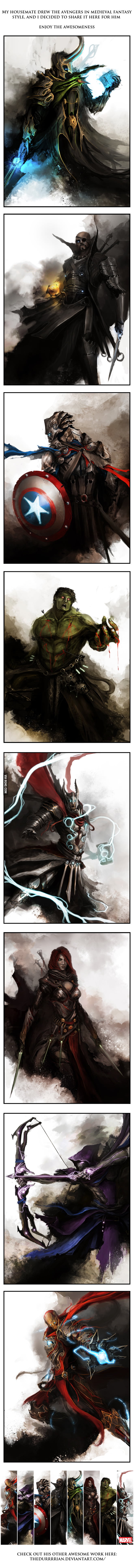 My housemate drew Medieval Style Avengers