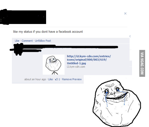 Forever alone lvl: facebook - 9GAG