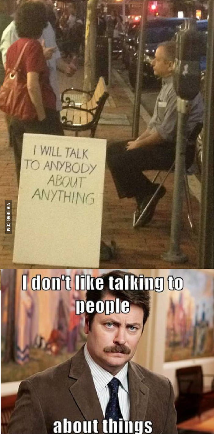 Ron Swanson's thoughts on cardboard sign man 9GAG