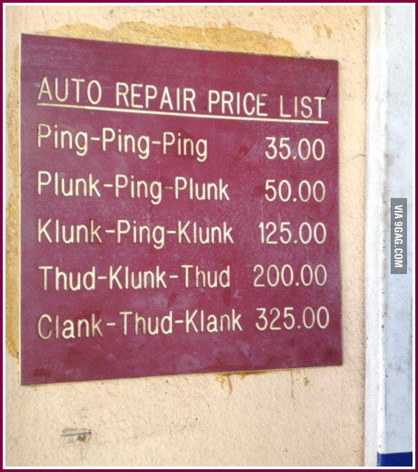 Auto Repair Price List 9GAG