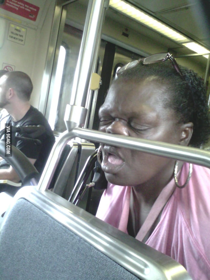 She was sleeping tight on public transportation.