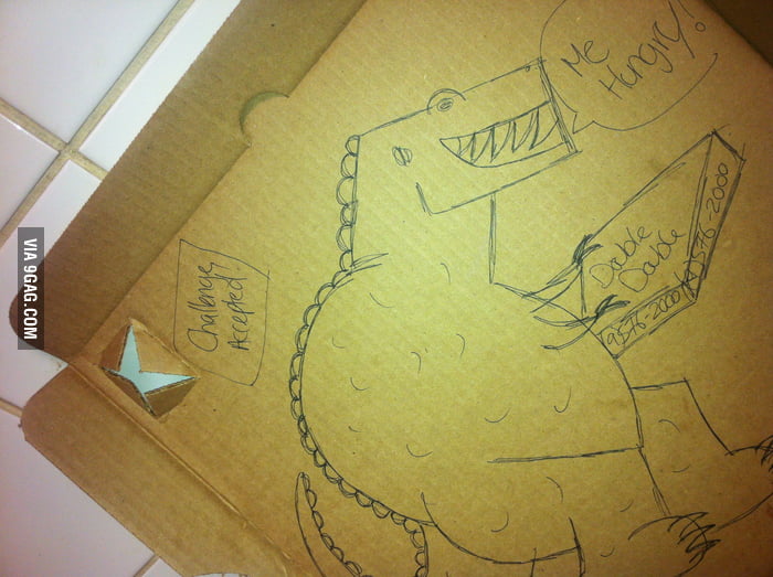 Draw a T-Rex holding a pizza box - 9GAG