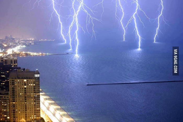 Lightning strikes at Lake Shore Drive