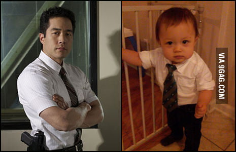 Poker face training: Tim Kang (The Mentalist) and daughter - 9GAG.