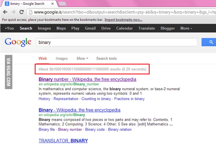 Learning binary for the first time, clever google - 9GAG