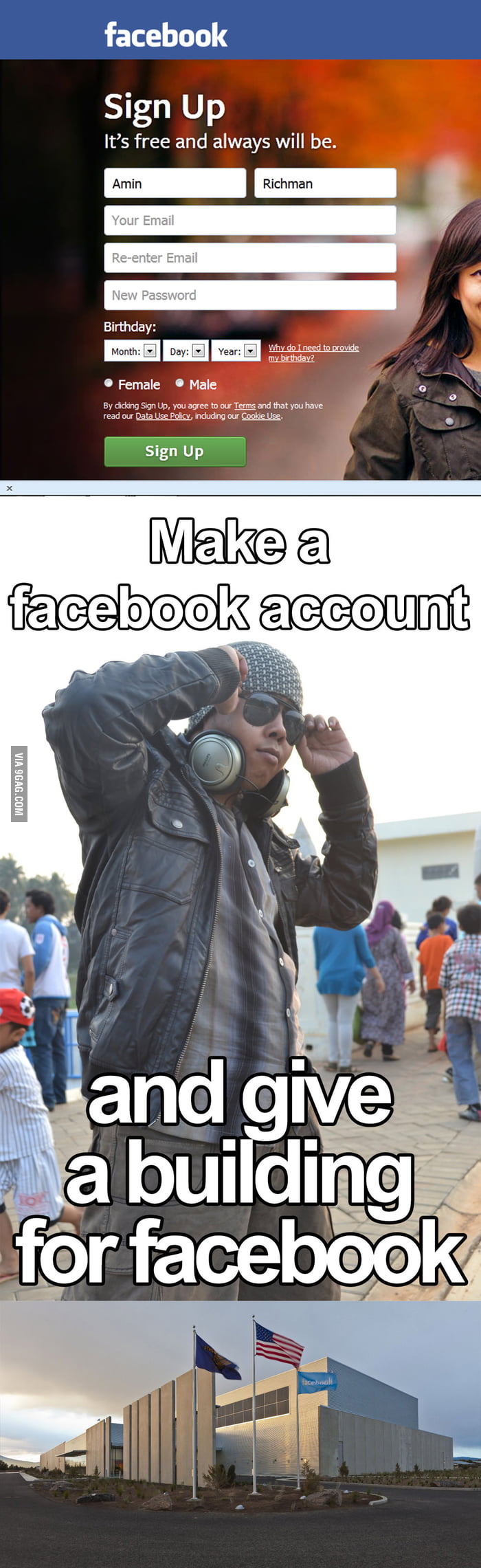 When Amin Richman Sign Up Facebook Account 9GAG