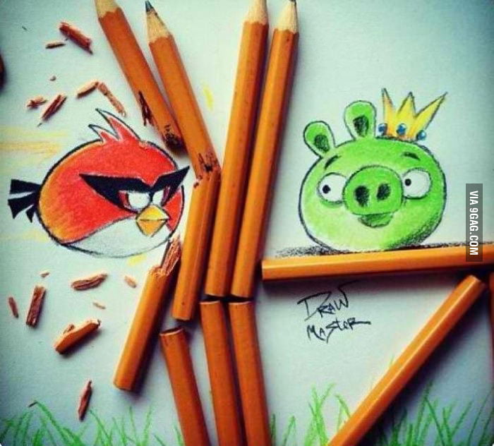  Angry bird drawing using colored pencils - 9GAG