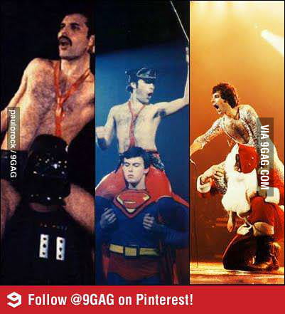 Freddie Mercury riding darth vader,superman,santa clause - 9GAG