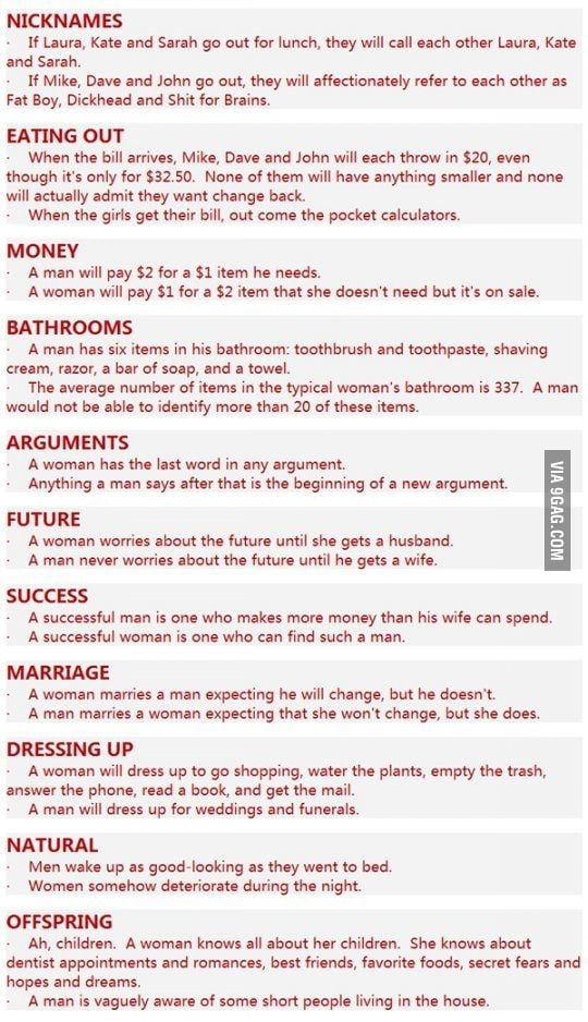 Differences Between Men And Women GAG