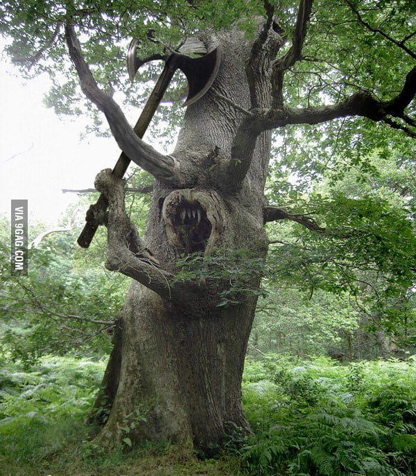 Tree with teeth and axe - 9GAG