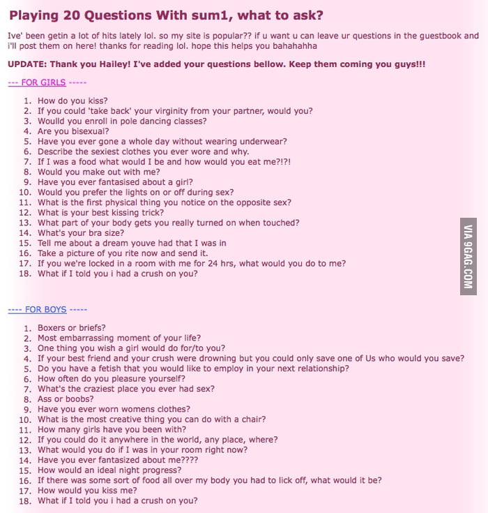 Questions to ask a girl when playing 20 questions
