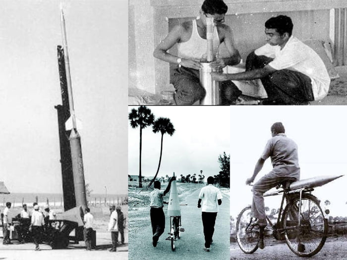 Parts of the first rocket launched by india were transported on bicycle