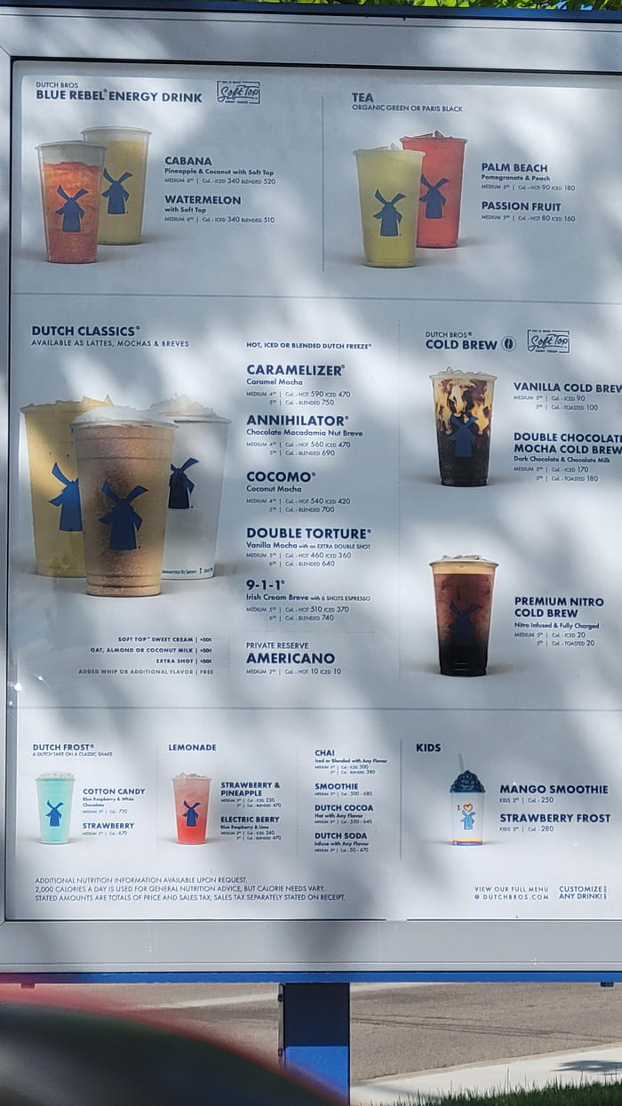 The size of the prices on this Dutch Bros coffee menu. Nearly