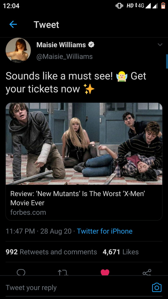 The New Mutants star Maisie Williams mocks scathing reviews