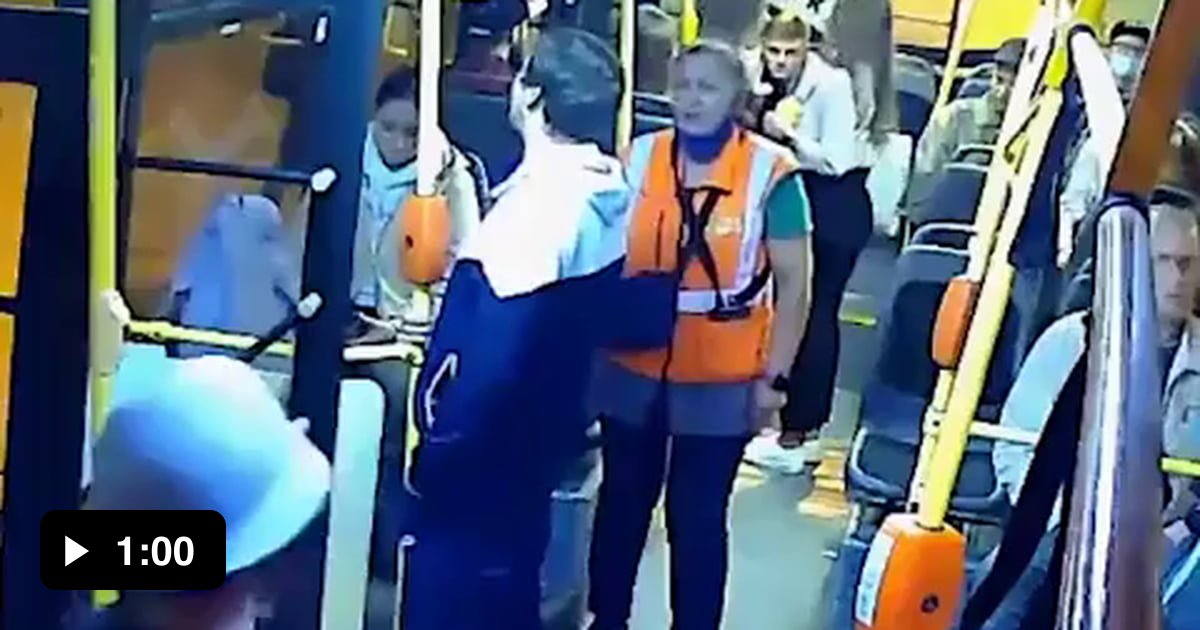 Guy punches a female conductor on a Russian bus only to get a beating