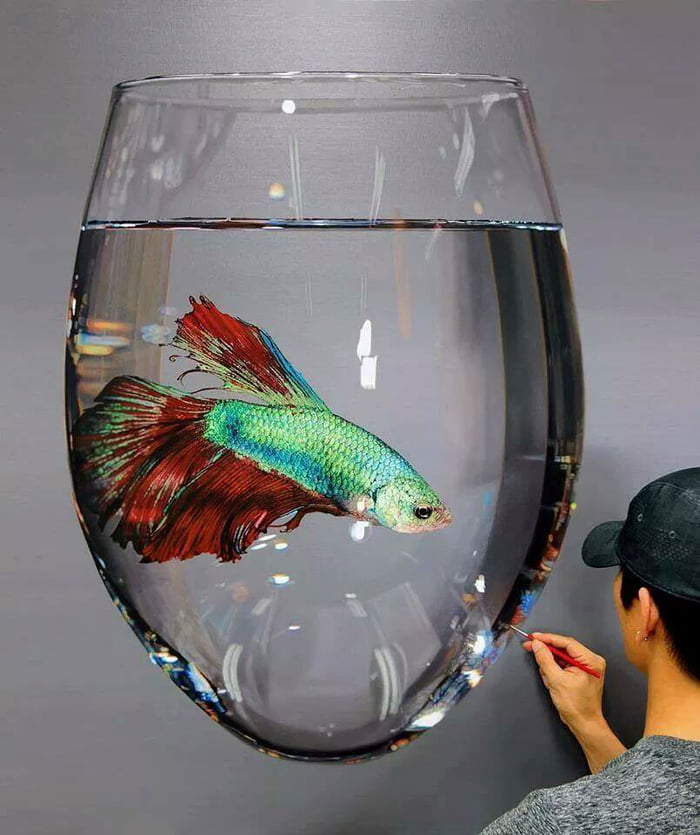 Amazing hyperrealistic painting of glass and fish by artist Young-Sung ...