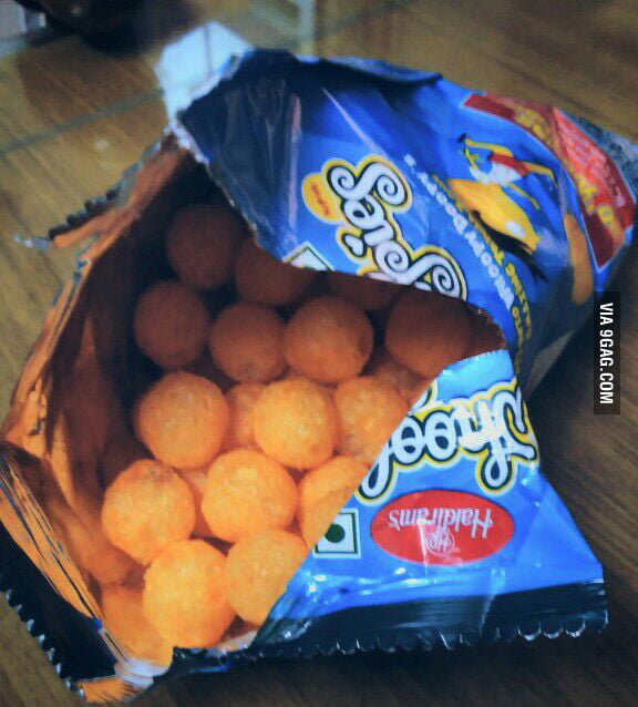 Happiness.. a filled to the top packet of cheese balls - 9GAG