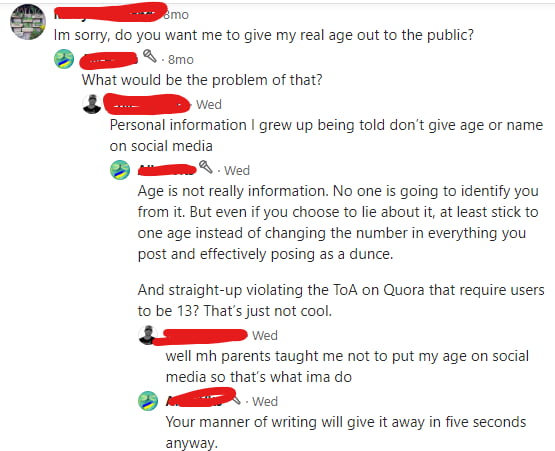 What If A Minor Lies About Their Age Online On a quora post where someone lies about their age for clicks - 9GAG