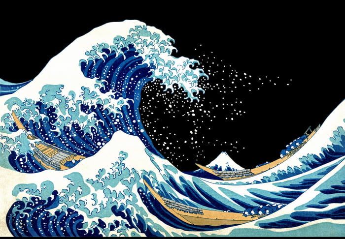 The Great Wave off Kanagawa blacked out background (8200x5690) - 9GAG