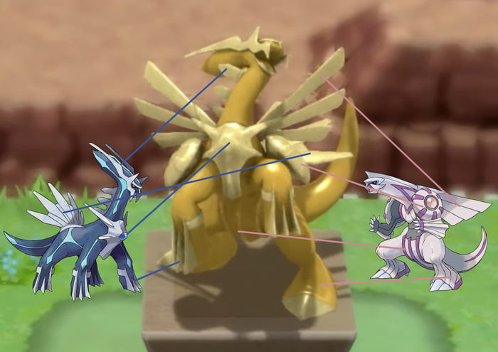 The Pieces Of Dialga And Palkia On The Statue In Bdsp 9gag