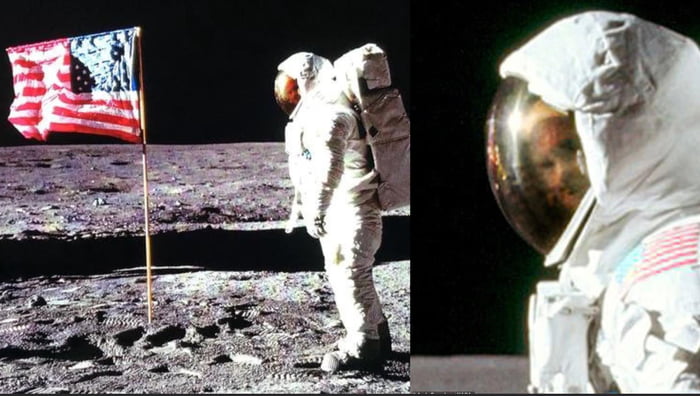 Many people thought that in this photo Buzz Aldrin was looking straight ...