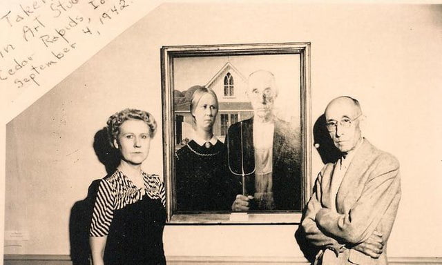 The farmer and daughter featured in American Gothic posing next to the ...