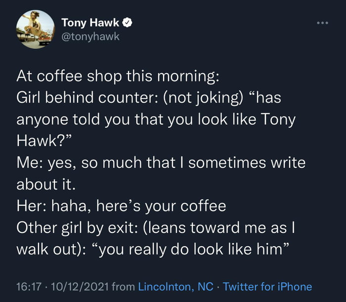Tony Hawk gets told he looks like Tony Hawk (yet again) 9GAG