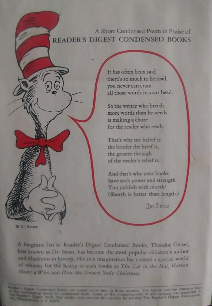 A Dr. Seuss poem on the back of a Readers Digest - 9GAG