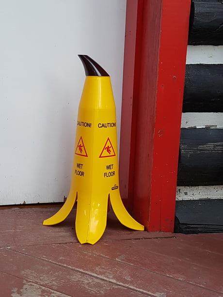 This Banana Peel Shaped Wet Floor Sign 9gag