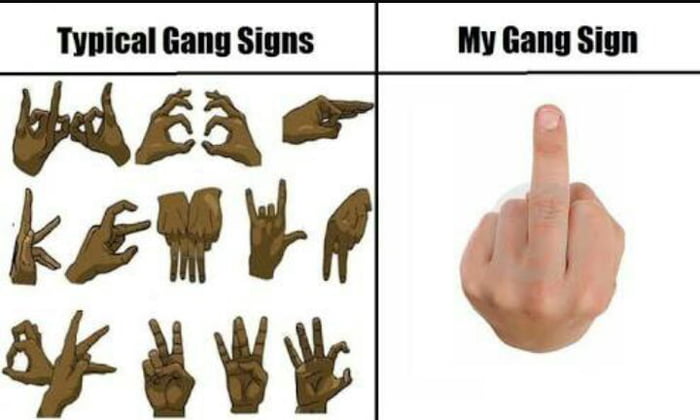 My gang sign vs. the other gang members gang signs - 9GAG.